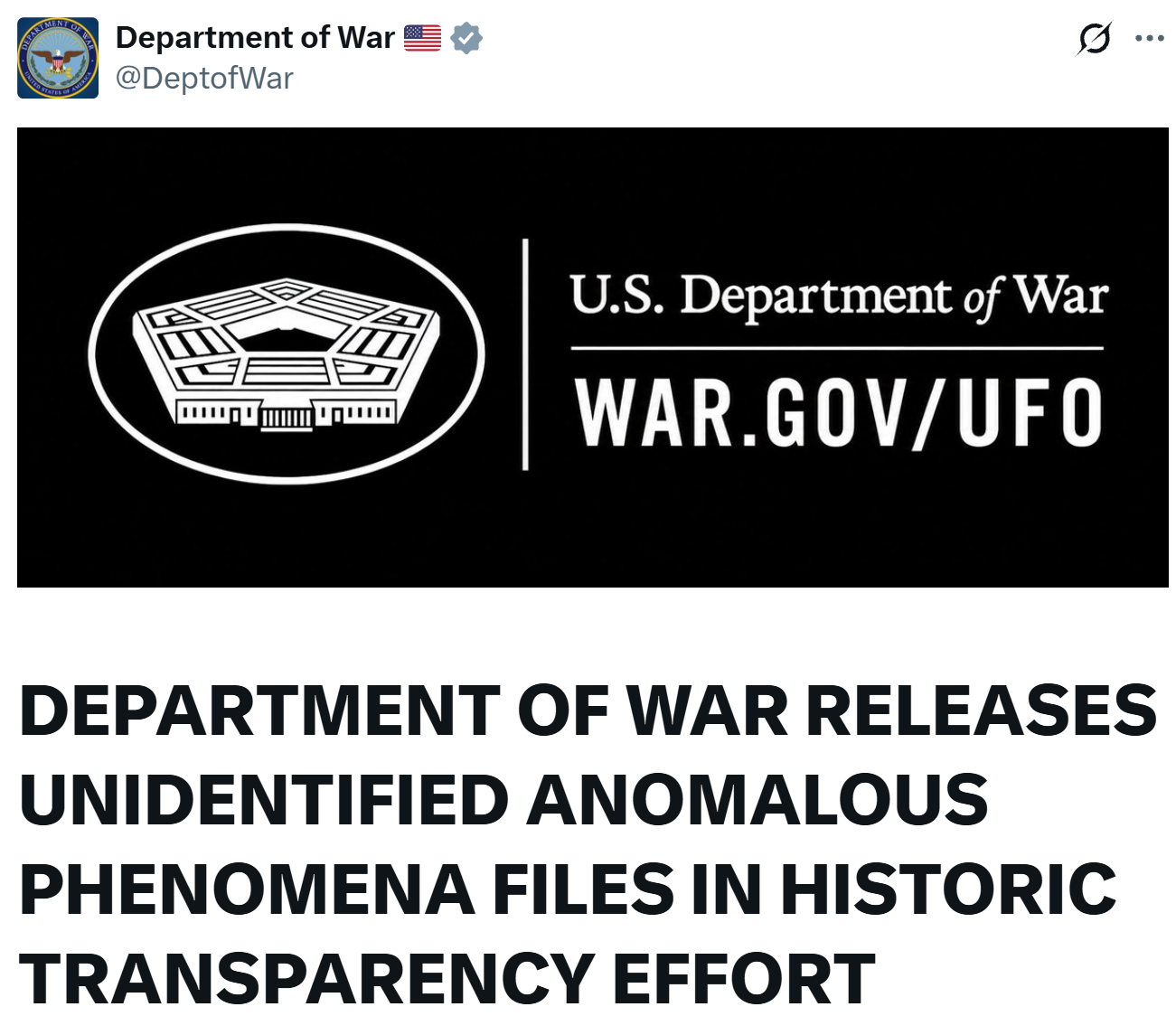 美国发布涉UFO文件，首批材料“此前从未公开”