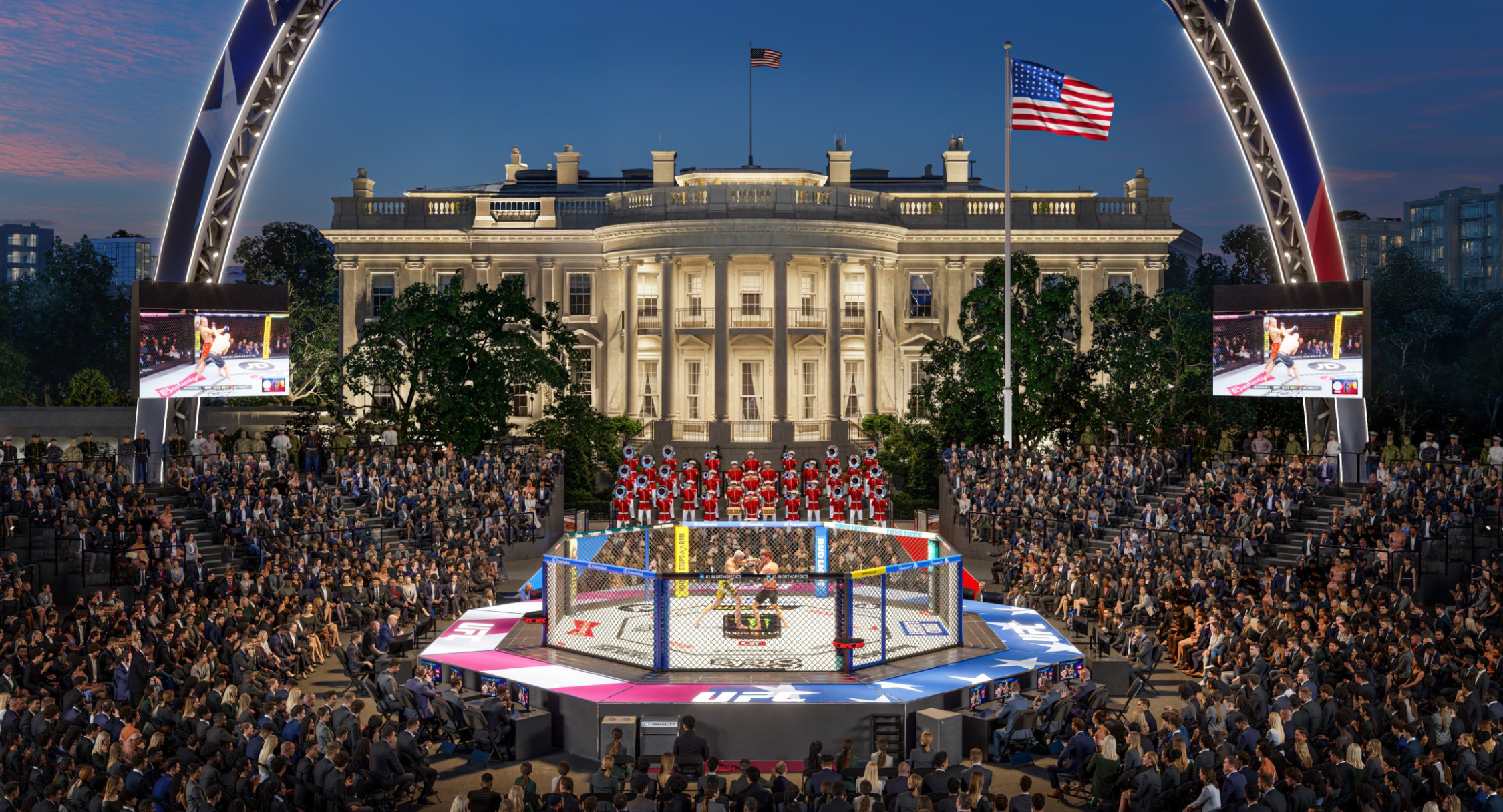 白宫南草坪正搭建八角笼格斗场，UFC：将发8.5万张免费票